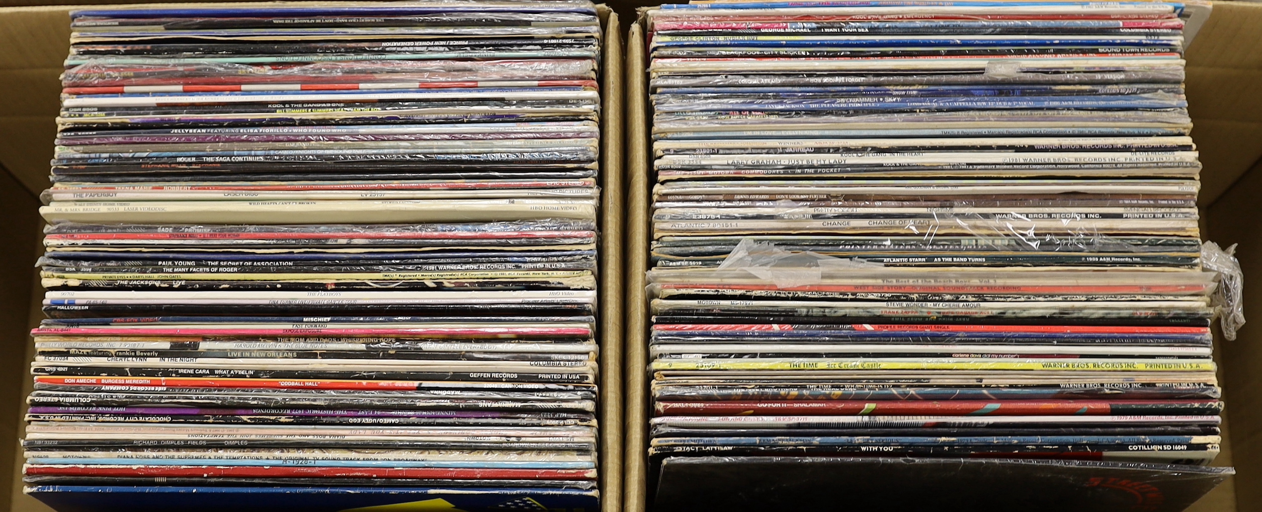 One hundred and forty mostly 1970's/80's LPs, including the time, Frank Zappa, Stevie Wonder, George, Michael, Diana Ross, Paul Young, etc.